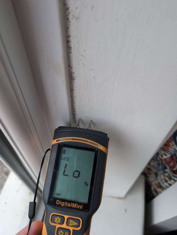 A window reveal with mould, investigated room by room for the cause.